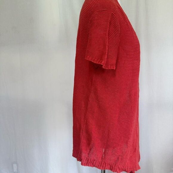 Eileen Fisher Y2K Open Cardigan Sweater Vest 100% Linen Rust Orange M - Picture 4 of 9